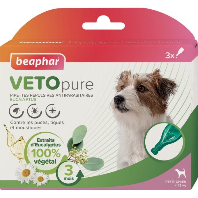 lot de 3 pipettes petit chien/chiot tiques et puces
